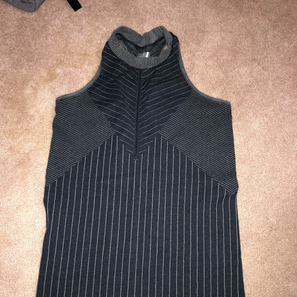 Navy striped Athleta Workout top.